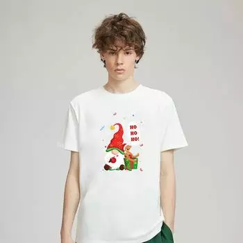 Свободная рубашка с круглым вырезом в рождественском стиле с принтом Санта-Клауса из чистого хлопка с короткими рукавами для мужчин S белый