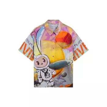 Свободная рубашка с отложным воротником и короткими рукавами на подкладке с мультяшным принтом, топы унисекс, красный, кораллово-розовый ASHS899-1 XXL