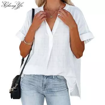 Свободная рубашка в белую полоску. Женская клетчатая рубашка. Топы больших размеров. S