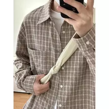 Свободная рубашка в клетку в японском стиле, мужская и женская, модная брендовая рубашка на весну и осень, универсальная рубашка для пары, повседневное пальто с длинным рукавом Pu Shuai M хаки