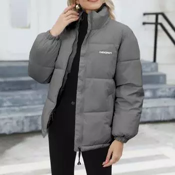 Свободная теплая хлопковая куртка большого размера для женщин, зимнее однотонное пальто на молнии S белый