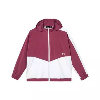Свободная тканая куртка с капюшоном Under Armour с принтом логотипа и цветными блоками, женская верхняя одежда, розовый 1367618-678 XL