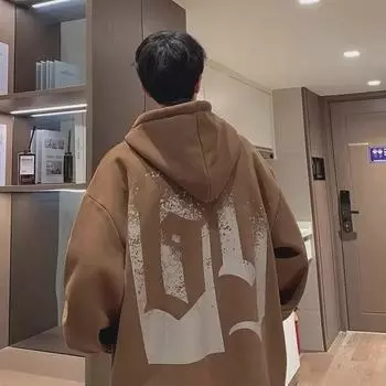 Свободная толстовка с капюшоном для пар осень/зима 2024 года с абстрактным американским буквенным принтом 4XL кофейный