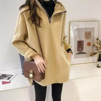 Свободная толстовка с капюшоном, женский пуловер с длинным рукавом, утолщенная куртка XL жёлтый