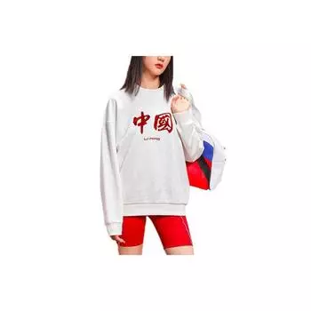 Мужская толстовка с длинным рукавом и вышитым узором Li Ning, свободная, с круглым вырезом, белая AWDRF75-2 XL