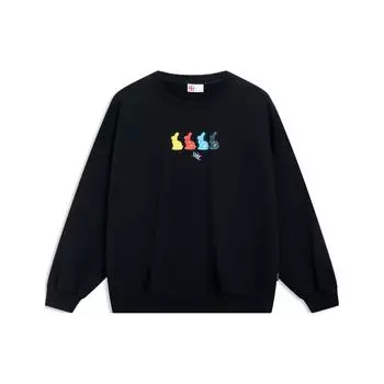 Свободная толстовка с круглым вырезом Li-Ning Daily Progress с мультяшным принтом, топы унисекс, черный AWDT315-2 L