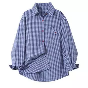 Свободная универсальная рубашка в клетку в стиле ретро для женщин с защитой от солнца, блузки и рубашки с длинными рукавами для ранней весны M синий