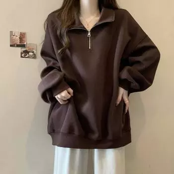 Свободная универсальная толстовка с капюшоном на молнии для женщин на осень и зиму с длинными рукавами и тонким топом L