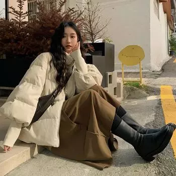 Свободная вельветовая хлопковая куртка в корейском стиле с пальто в уличном стиле S бежевый