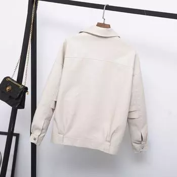 Свободная версия стиль силуэта лацкан кожаная куртка 2024 весна новая корейская версия женская кожаная куртка S бежевый