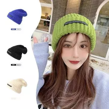 Свободная вязаная шапка с большой окружностью головы, зимняя шерстяная шапка, теплая шапка для осени и зимы, женская шапка чёрный