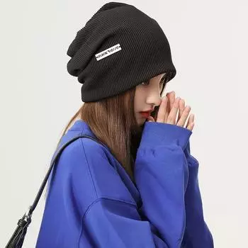 Свободная вязаная шапка с небольшим ворсом, женская универсальная, осенне-зимняя, теплая, дышащая, однотонная, эластичная, мешкообразная шапка one size fits all белый