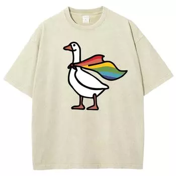 Свободная выстиранная футболка Деним Свободный круглый вырез Анималистичный принт Большой размер Унисекс Короткий рукав Уличный Американский ретро S