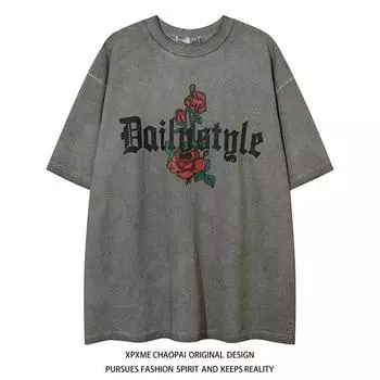 Свободная женская футболка с готическим розовым принтом и надписью Old American Street Diablo L серый