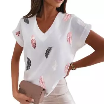 Свободная женская футболка с v-образным вырезом и коротким рукавом, летняя блузка с принтом в полоску, уличная одежда M серебряный