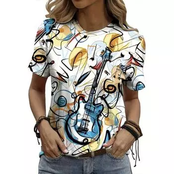Свободная женская одежда больших размеров, летние футболки с коротким рукавом и V-образным вырезом, топы с 3D-принтом, повседневные футболки для женщин, одежда S