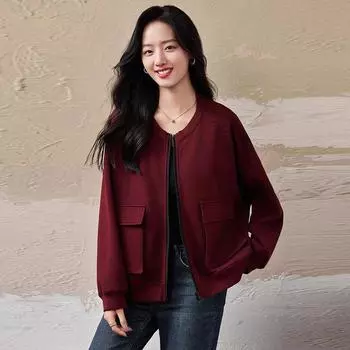 Свободная женская повседневная куртка больших размеров с круглым вырезом на осень и весну M чёрный