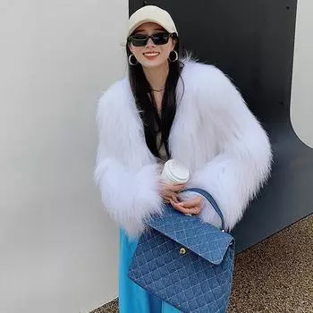 Свободная женская шуба из меха, роскошная утолщенная пушистая куртка с длинным рукавом, теплая осенне-зимняя верхняя одежда из искусственного меха для снега S белый