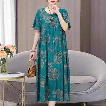 Свободное длинное платье больших размеров с винтажным принтом для женщин, повседневные летние женские платья с короткими рукавами 5XL
