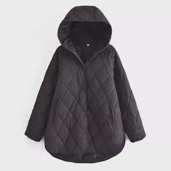 Свободное хлопковое пальто с капюшоном для женщин 2021 года — европейский и американский стиль от ZAURA Extra Small серебряный серый