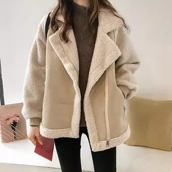 Свободное меховое цельное замшевое пальто, женская короткая куртка S абрикосовый