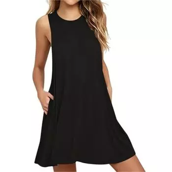 Свободное мини-платье без рукавов, летнее пляжное повседневное платье для отдыха, платье без рукавов с карманом L белый