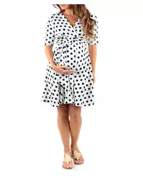 Свободное модное платье для беременных с коротким рукавом и принтом в горошек средней длины S разноцветный