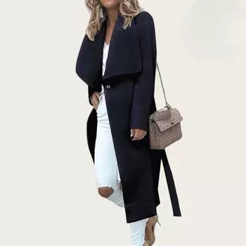 Свободное осенне-зимнее шерстяное пальто с длинными рукавами шерстяное пальто для женщин S