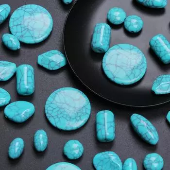 Свободное ожерелье с семенами 11-25 мм Подвески 7 стилей для изготовления ювелирных изделий DIY Плоские круглые аксессуары с имитацией бирюзы Геометрические 30-5 шт. Зеленый цвет Flat Stone