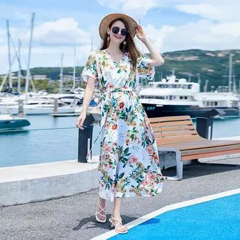 Свободное платье большого размера, женское пляжное платье с разрезом на берегу моря и ветром, супер сказочный принт 5XL