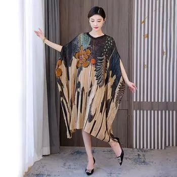 Свободное платье из искусственного шелка для женщин, летнее новое платье большого размера с темпераментным принтом, большие размеры L