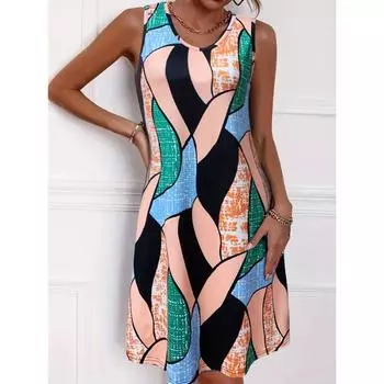 Свободное платье-майка со сплошным принтом, элегантное платье без рукавов на весну и лето, женская одежда S