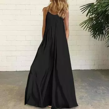 Свободное платье макси без рукавов на бретельках M чёрный