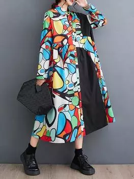 Свободное платье-рубашка XITAO с контрастным цветным принтом LYD1471