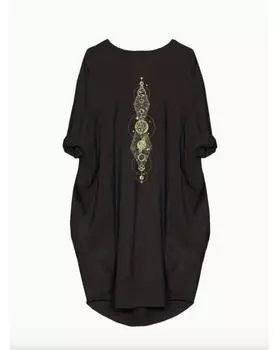 Свободное платье с принтом планеты больших размеров, повседневное платье с длинными рукавами на весну и осень, женская одежда больших размеров 1XL чёрный