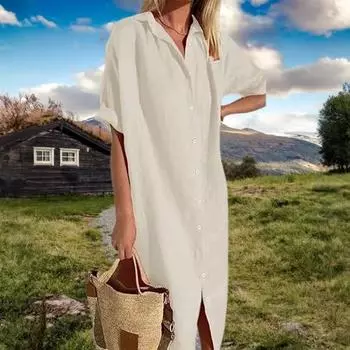 Свободное платье с V-образным вырезом для женской моды L хаки