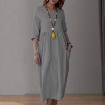 Свободное платье с высокой талией, антиусадочное красивое женское летнее платье трапециевидной формы миди, повседневная одежда XL зелёный