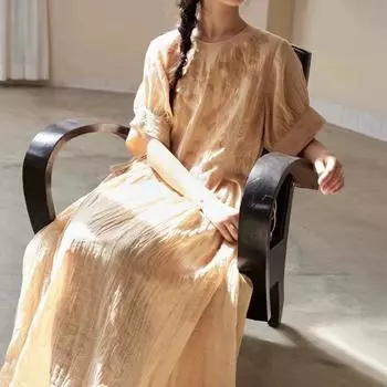 Свободное платье со шнуровкой в литературном ретро национальном стиле XXS