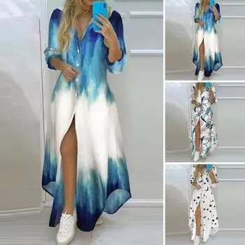 Свободное платье, стильное свободное удобное женское платье, летнее женское платье-рубашка с принтом, летнее платье для женщин 2XL зелёный