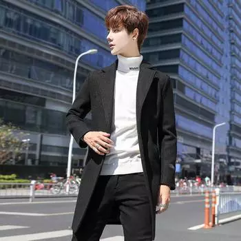 Свободное шерстяное пальто мужское в гонконгском стиле большого размера модное приталенное пальто трендовое пальто M