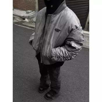 Свободное теплое хлопковое пальто зимняя летная куртка стеганая куртка для мужчин повседневная сцена стандартной толщины XXXL серый