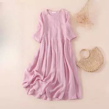 Свободное женское платье больших размеров Art Solid Color Loose Mid length Big Swing Slimming Dress M белый