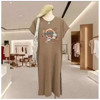 Свободное женское платье-футболка большого размера, повседневное длинное платье, которое закрывает живот летом, делает миниатюрных людей моложе и стройнее M