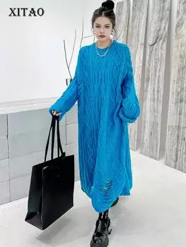 Свободное женское платье XITAO с длинными рукавами LYD1105 One Size чёрный