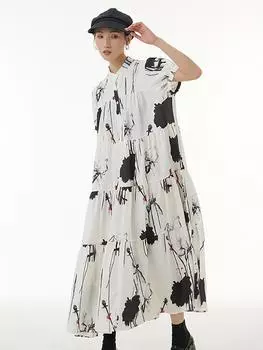 Свободное женское платье XITAO с контрастным цветным принтом и складками ZY7489