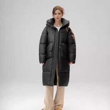 Свободное женское теплое хлопковое пальто длиной до колена с капюшоном и длинными рукавами 2024 г. Женская зимняя куртка повседневная хлопковая куртка с капюшоном и 2 карманами M