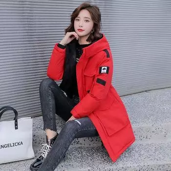 Свободное зимнее пальто для женщин – новая стильная куртка на хлопковой подкладке для студентов M красный