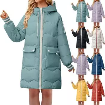 Свободное зимнее пальто средней длины с утолщенной хлопковой подкладкой для женщин L бежевый