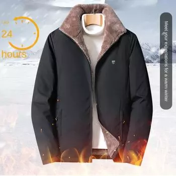 Свободного размера мужская зимняя повседневная классическая ветровка теплая толстая бархатная парка куртка пальто мужская осенняя мода искусственный мех одежда ветрозащитная парка мужская M чёрный