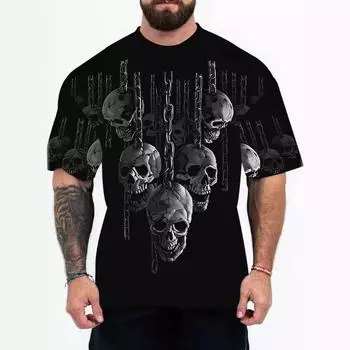 Свободные 3D цифровые страшные черепа серии печатных летних повседневных круглых вырезов с коротким рукавом футболки мужские S